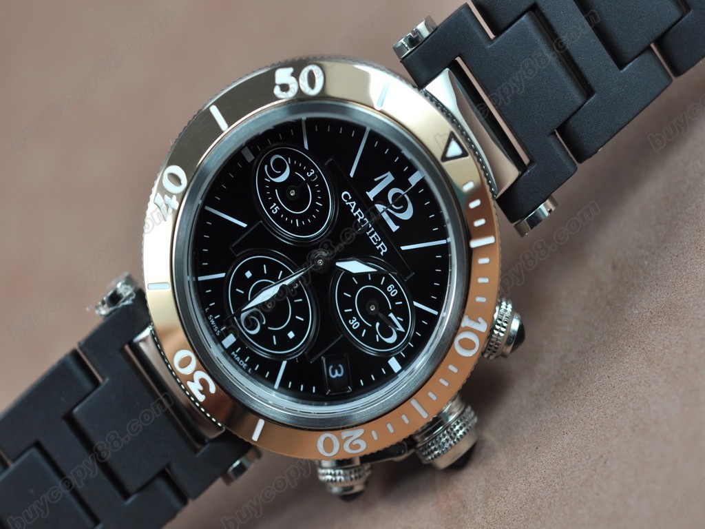 卡地亞【男性用】Pasha  Chrono TT/RU Black DialSwiss 石英機芯搭載　5