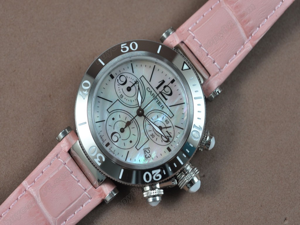 卡地亞【女性用】Pasha Chrono SS/LE Pearl white DialSwiss 石英機芯搭載1