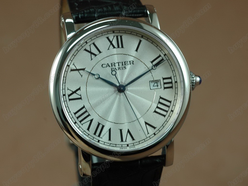 卡地亞【男性用】SS Case White Dial Black Strap Swiss Eta 2824-2自動機芯搭載8