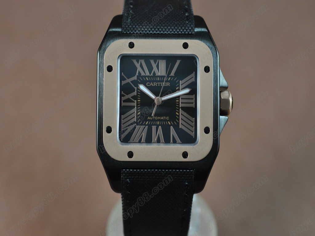 卡地亞 Santos 100 RG/PVD/NY Black Swiss Eta 2824-2 自動機芯搭載4