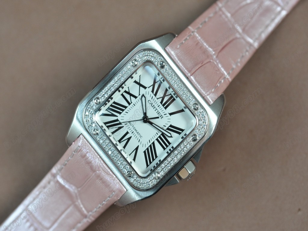 卡地亞【女性用】Santos SS/LE/Diam White dial Swiss Eta 2671-2自動機芯搭載 6