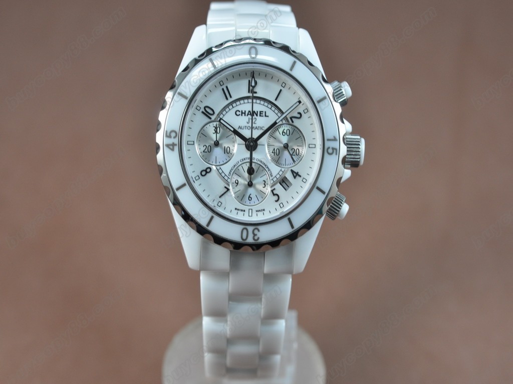 香奈兒【男性用】 J12 Auto Chrono White Full Ceramic  Asia7750自動機芯搭載8