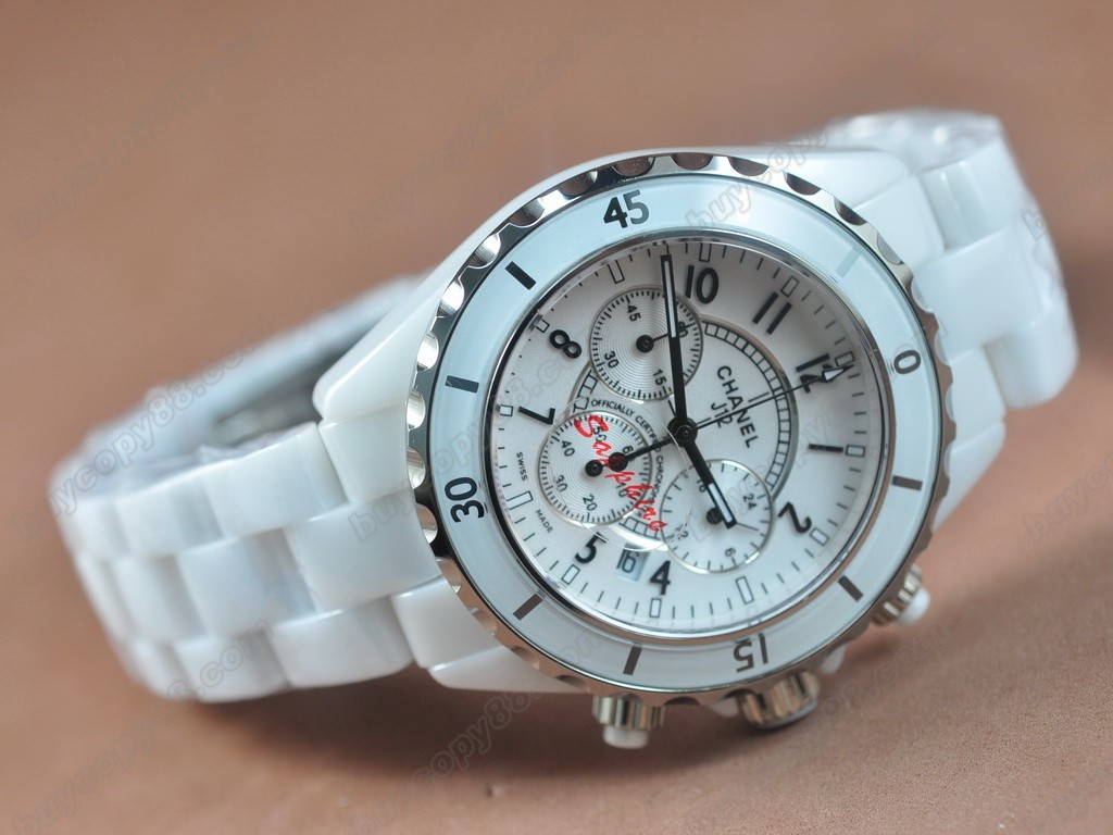 香奈兒【男性用】J12 White Chronograph, Full Ceramic Working Chronos Japanese OS20 石英機芯搭載　　2