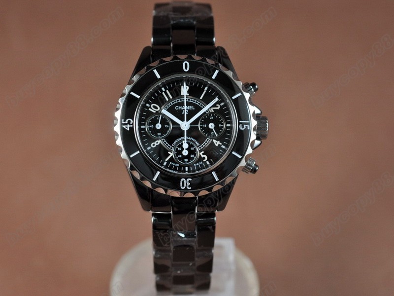 香奈兒【女性用】 J12 Black Chronograph, Full Ceramic Working ChronosJapanese OS20 石英機芯搭載5