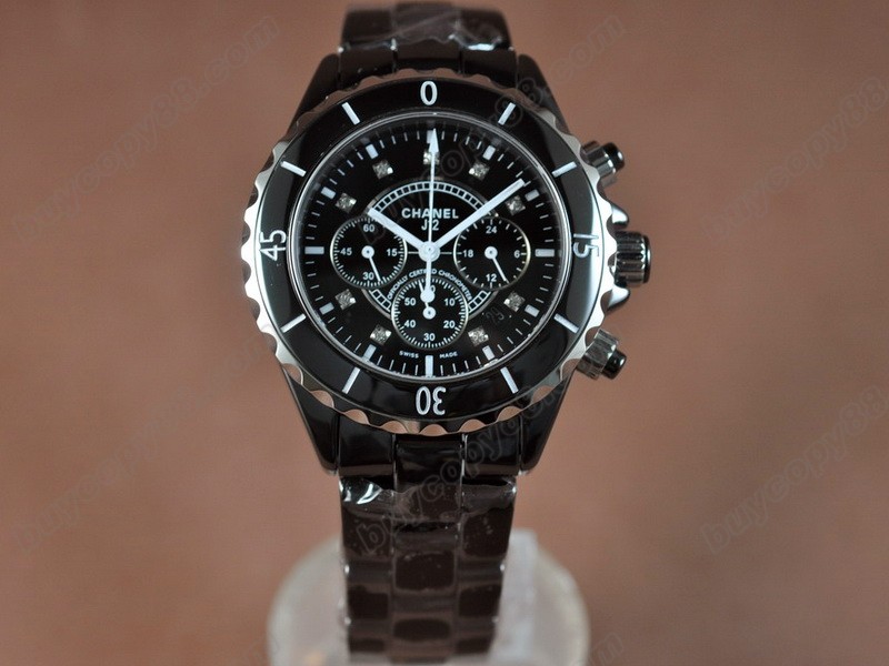 香奈兒【男性用】 J12 Black Chronograph, Full Ceramic Working ChronosJapanese OS20 石英機芯搭載0