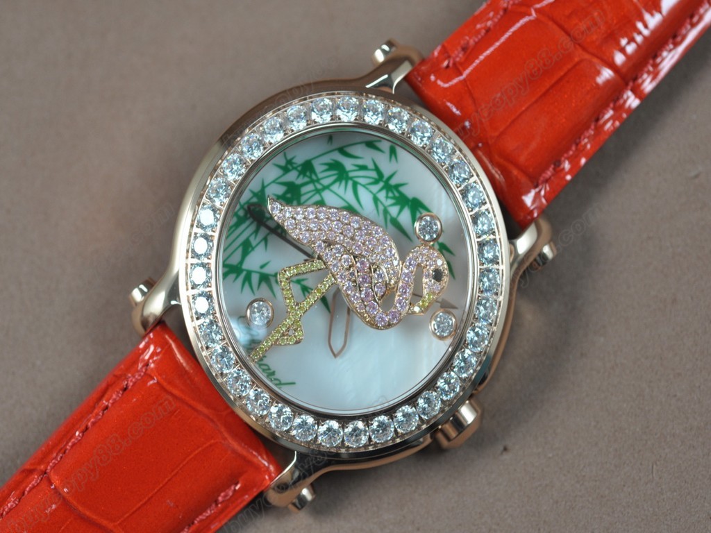 蕭邦錶【女性用】Happy Sports Animal Kingdom RG/LE Diam White Dial Swiss 石英機芯搭載5