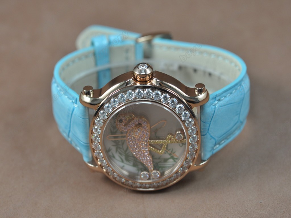 蕭邦錶【女性用】Happy Sports Animal Kingdom RG/LE Diam White Dial Swiss 石英機芯搭載6