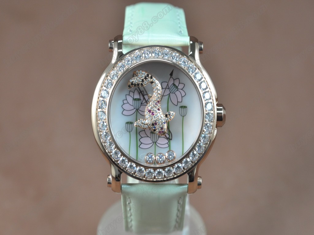 蕭邦錶【女性用】Happy Sports Animal Kingdom RG/LE Diam White Dial Swiss 石英機芯搭載0