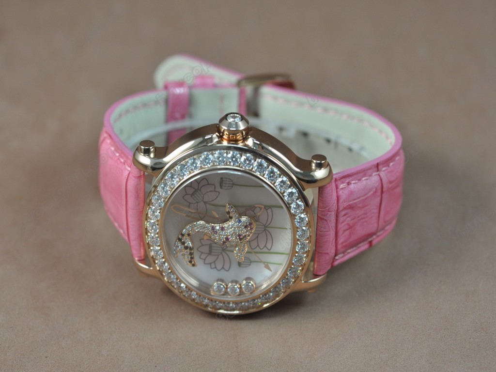 蕭邦錶【女性用】Happy Sports Animal Kingdom RG/LE Diam White Dial Swiss石英機芯搭載2