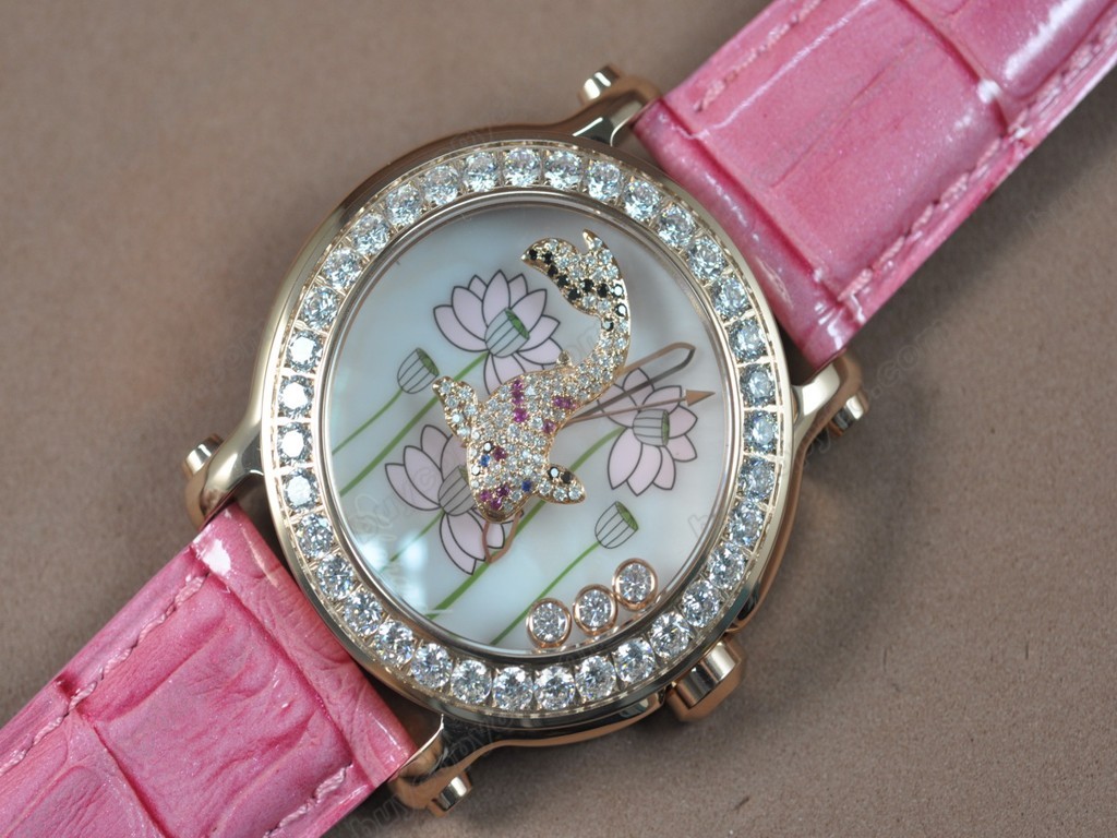 蕭邦錶【女性用】Happy Sports Animal Kingdom RG/LE Diam White Dial Swiss石英機芯搭載3