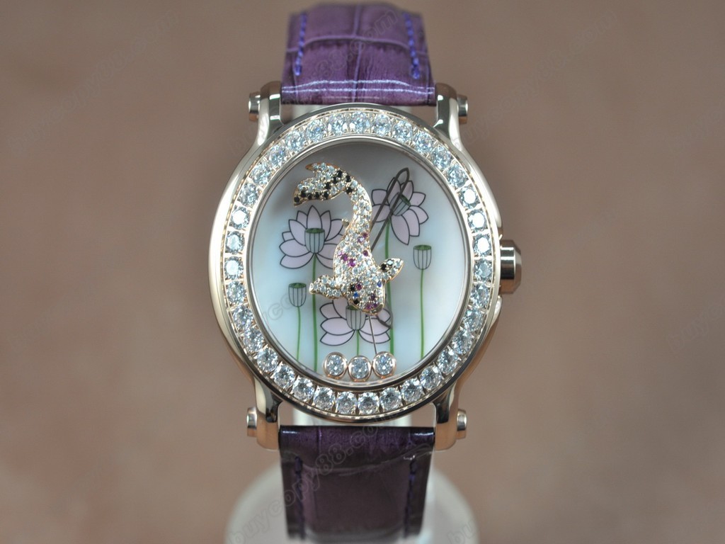 蕭邦錶【女性用】Happy Sports Animal Kingdom RG/LE Diam White Dial Swiss石英機芯搭載7