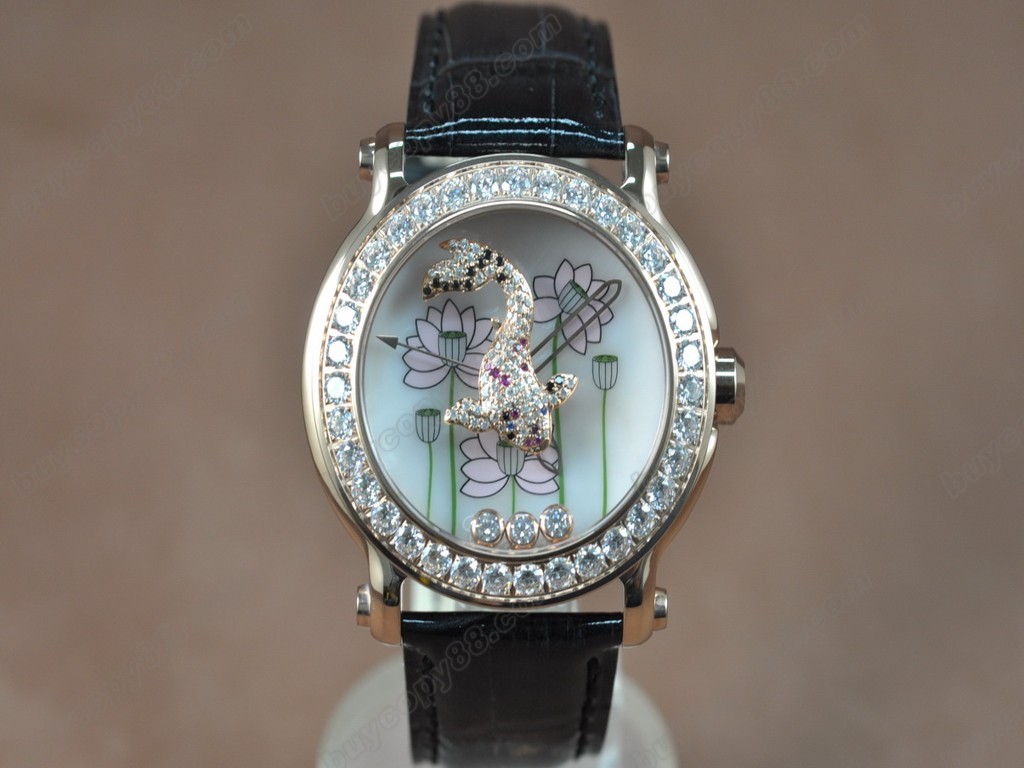 蕭邦錶【女性用】Happy Sports Animal Kingdom RG/LE Diam White Dial Swiss石英機芯搭載7