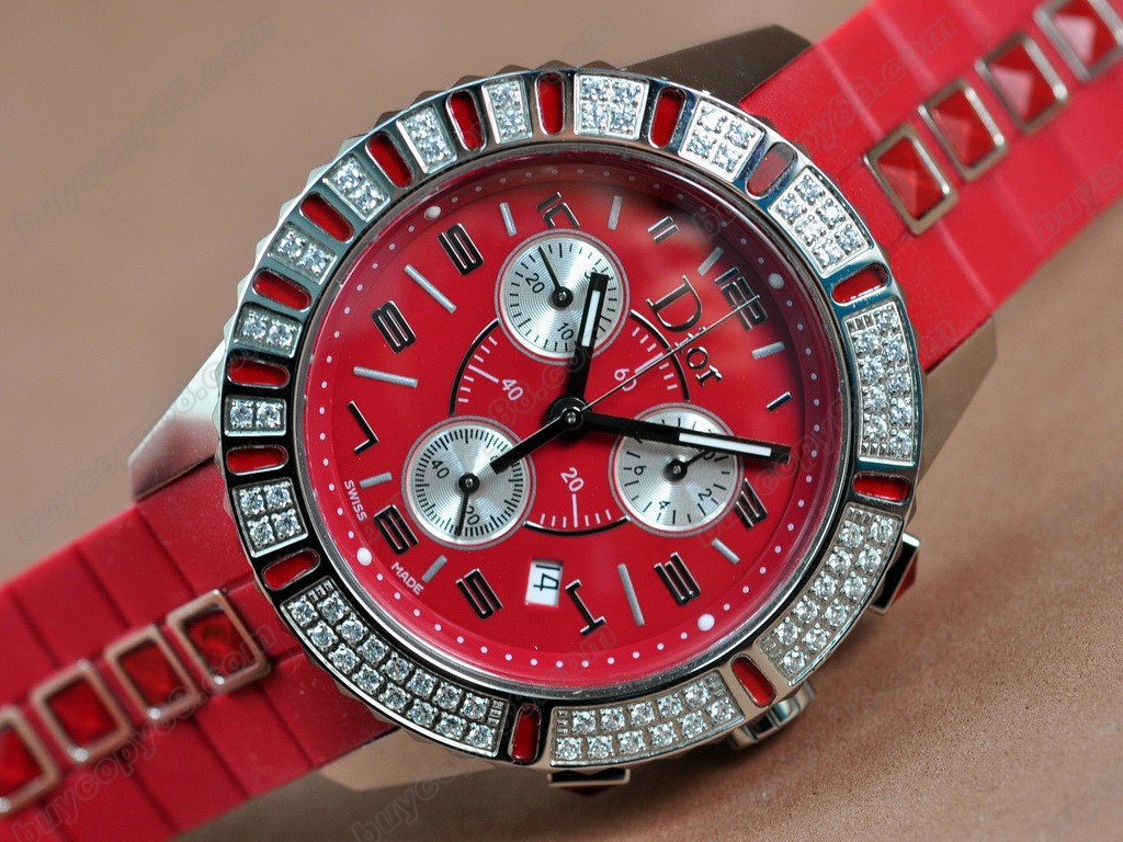 迪奧【男女兼用】 Christal Jewellery Mid SS/RU Red Swiss 石英機芯搭載0