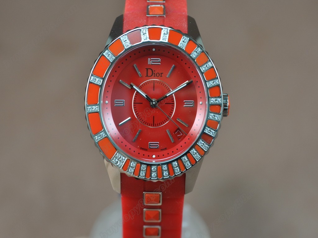 迪奧【男女兼用】 Christal Jewellery Mid SS/RU Red Swiss 石英機芯搭載1