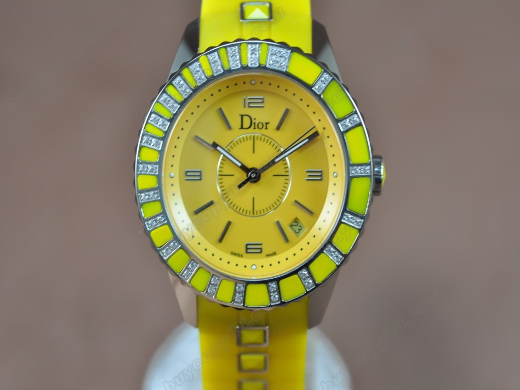 迪奧【男女兼用】 Christal Jewellery Mid SS/RU Yellow Swiss Eta 2824-2 自動機芯搭載1