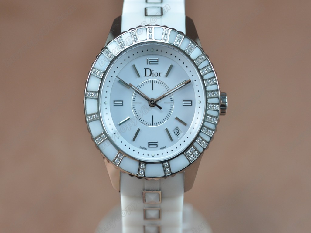 迪奧【男女兼用】Christal Jewellery Mid SS/RU White Swiss Eta 2824-2 自動機芯搭載2