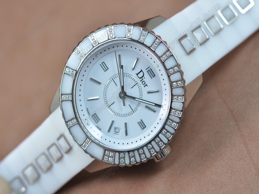 迪奧【男女兼用】Christal Jewellery Mid SS/RU White Swiss Eta 2824-2 自動機芯搭載3