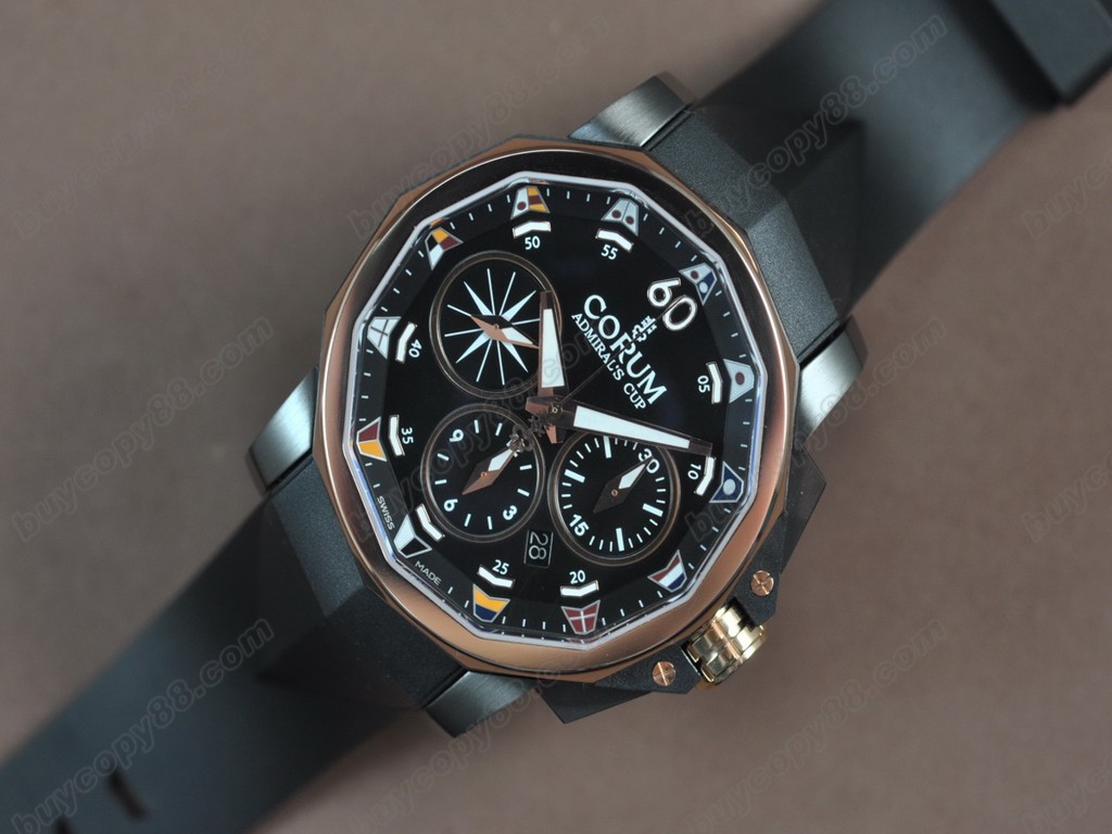 崑崙錶【男性用】 Admirals Cup Challenge Chrono PVD/RG/RU Black A-7750自動機芯搭載2