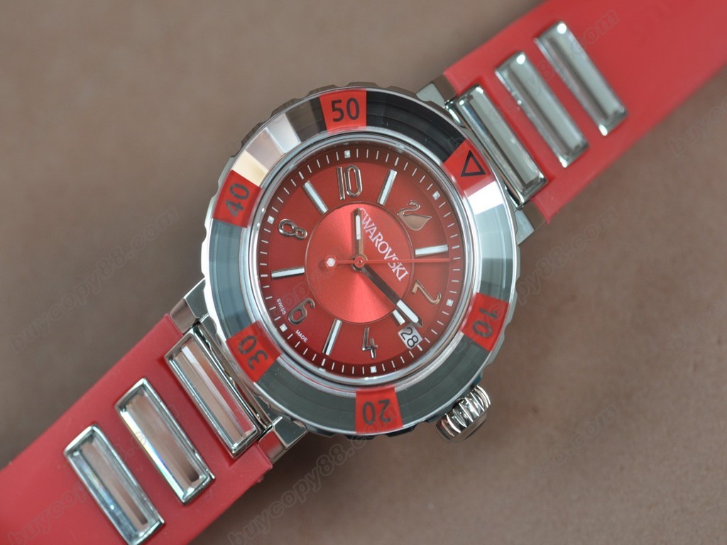 施華洛世奇【男性用】SS/RU Red dial Swiss石英機芯搭載3