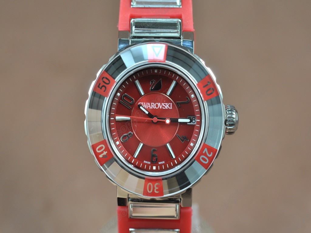 施華洛世奇【男性用】SS/RU Red dial Swiss石英機芯搭載5