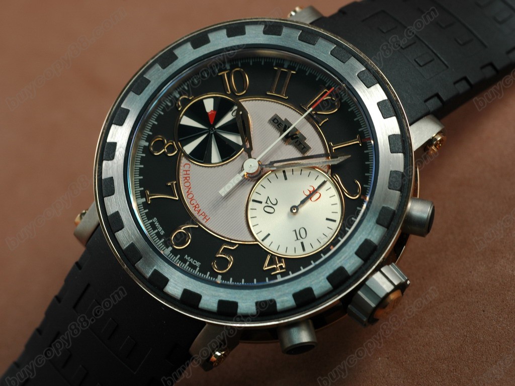 迪威特【男性用】Academia Chronograph TI/RG/RU Black A-7750自動機芯搭載．振頻每小時 28,800 次　14