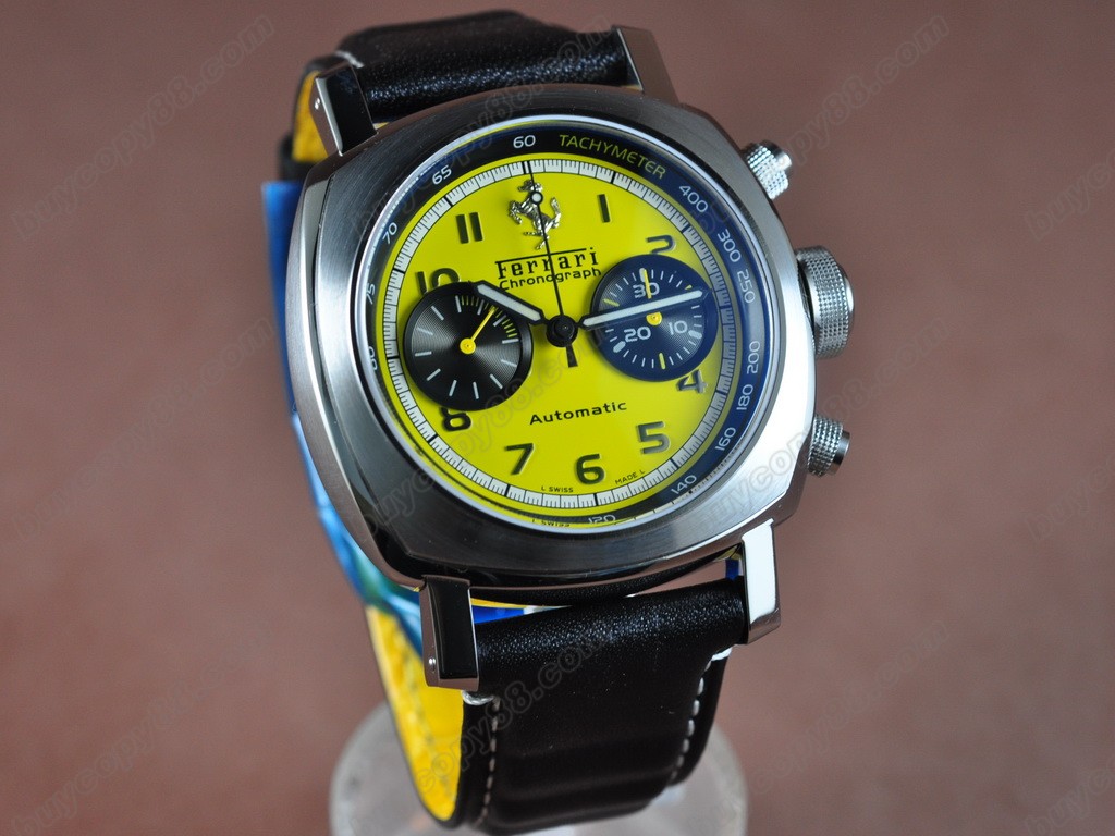 法拉利【男性用】Gran Tourismo FER 00011 Chrono SS Yellow 自動機芯搭載．振頻每小時 28,800 次　12