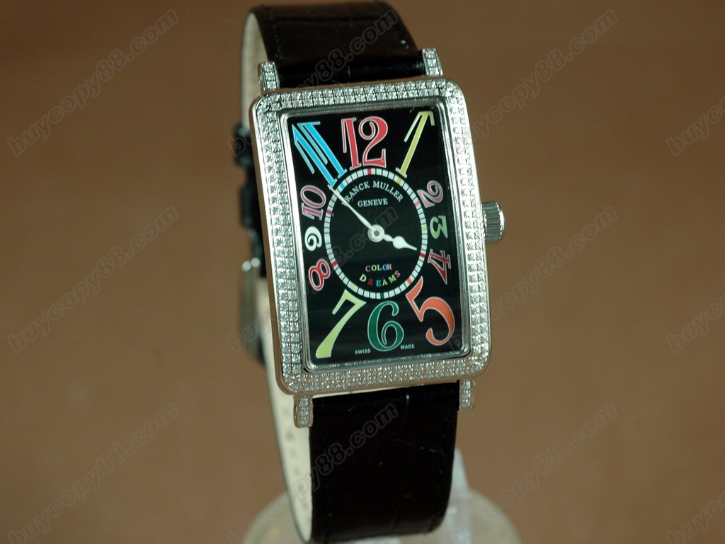 法蘭克穆勒【男性用】 Long Island SS Case Diamond Black Dial Black Strap  Swiss石英機芯搭載　4