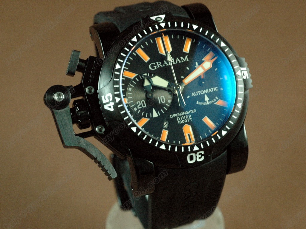 格林漢 【男性用】 Oversize Diver Chronofighter/Date V2 PVD/RU Blk Asia7750 自動機芯搭載10