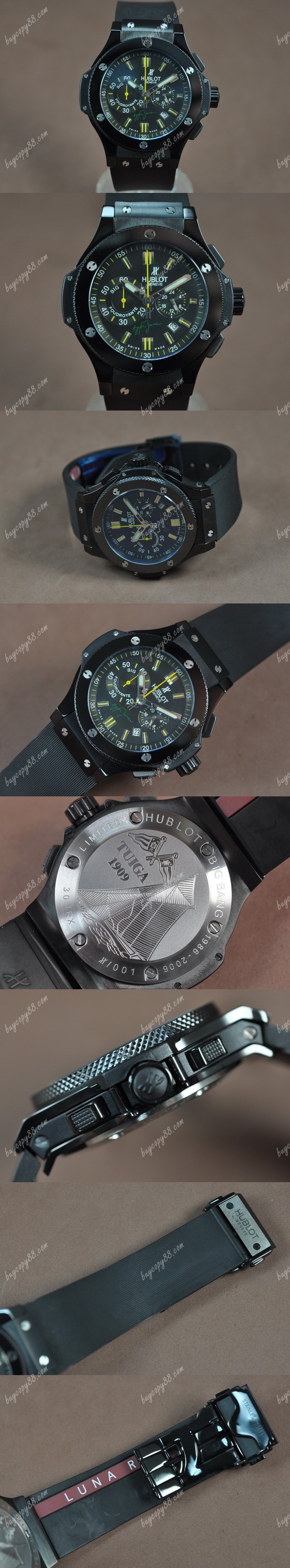  御博Hublot Big Bang PVD Ceramic Bel Black J-0S20石英錶0