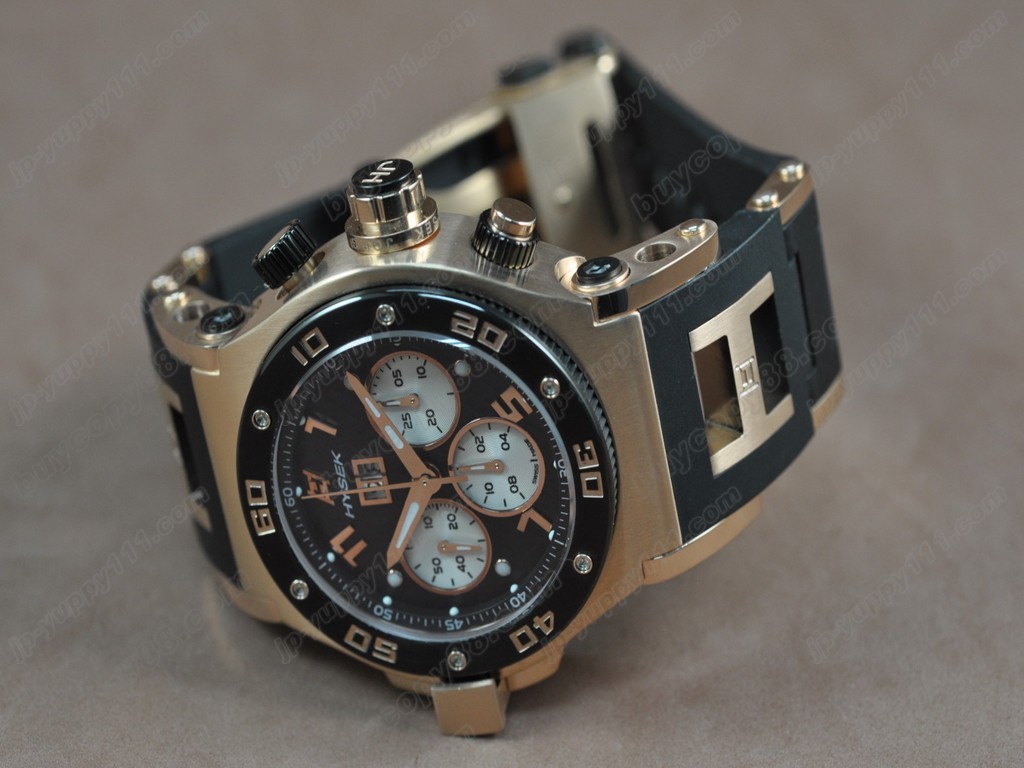 海塞克【男性用】 Big Date Chrono RG/PVD/RU BlackAsian 7750 自動機芯搭載． 振頻每小時 28,800 次2