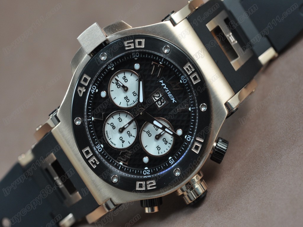 海塞克【男性用】 Big Date Chrono RG/PVD/RU BlackAsian 7750 自動機芯搭載． 振頻每小時 28,800 次3