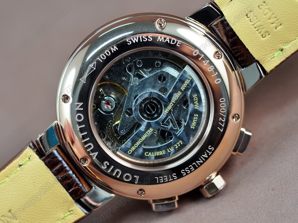 路易威登【男性用】Tambour Chronograph SS/LE Brown Asia 7750 自動機芯搭載．振頻每小時 28,800 次　1