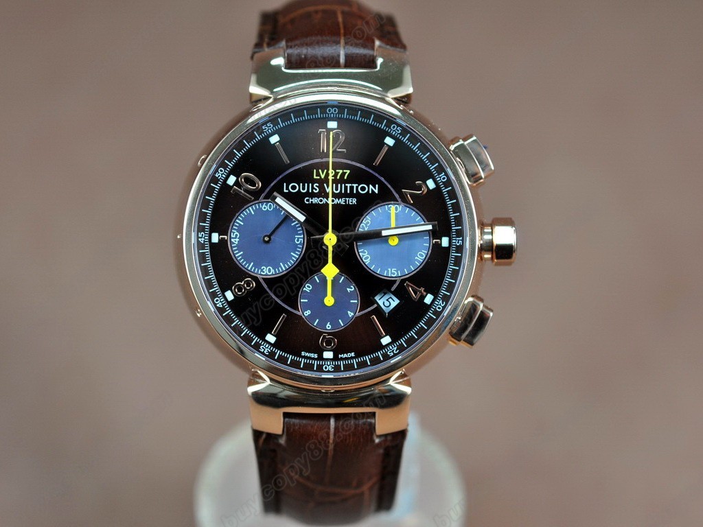 路易威登【男性用】Tambour Chronograph SS/LE Brown Asia 7750 自動機芯搭載．振頻每小時 28,800 次　6