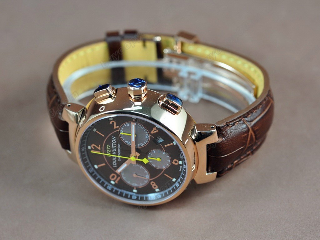 路易威登【男性用】Tambour Chronograph SS/LE Brown Asia 7750 自動機芯搭載．振頻每小時 28,800 次　9