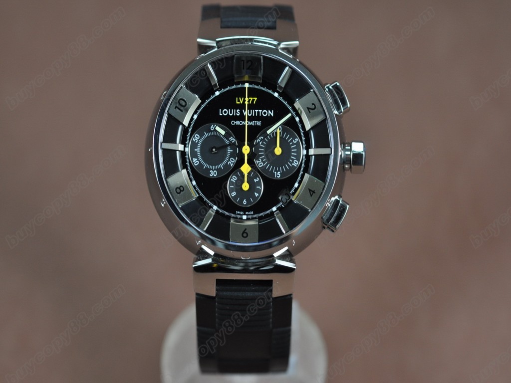 路易威登【男性用】Tambour 227 Chrono SS/RU Blk A-7750 自動機芯搭載．振頻每小時 28,800 次　5