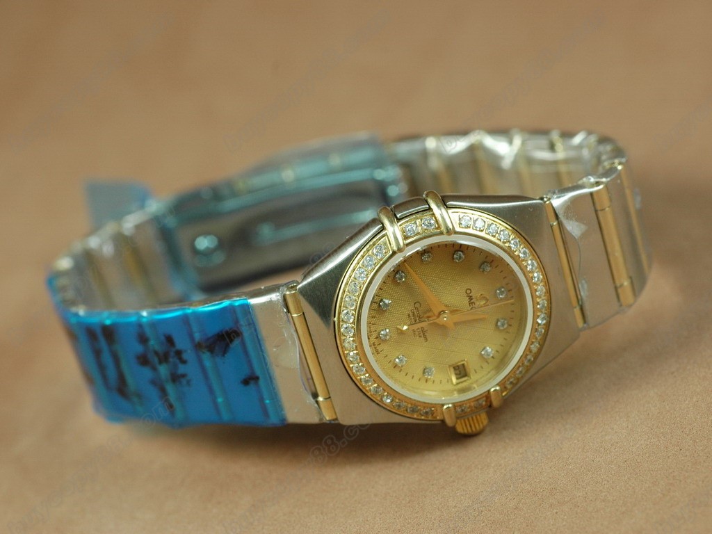 歐米茄 【女性用】 18K Wrapped TT Men Diam Bezel Gold Diamond Eta 2671自動機芯搭載　1