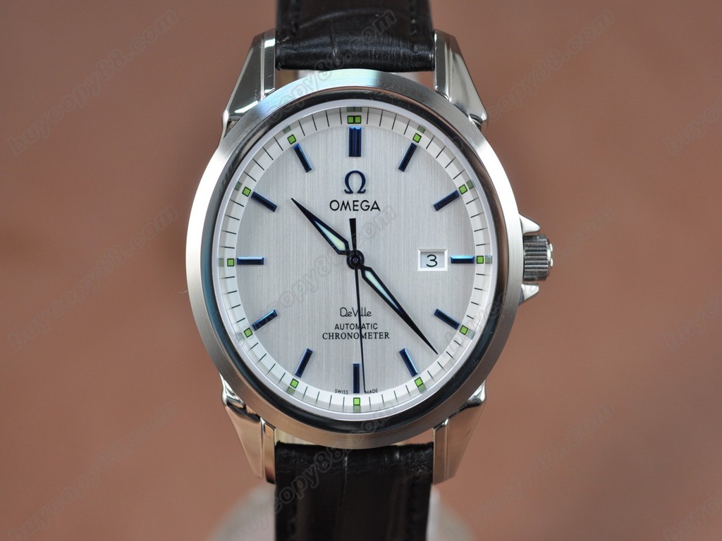 歐米茄 【男性用】Deville SS White Dial Leather Strap Swiss Eta 2834-2 自動機芯搭載7