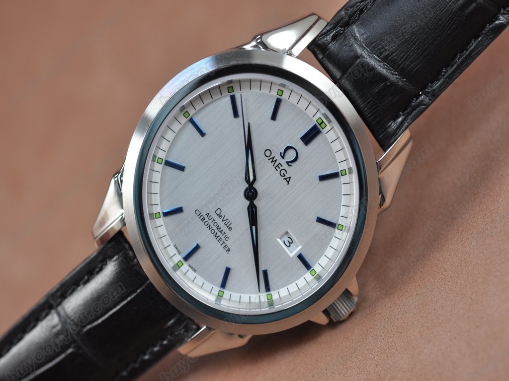 歐米茄 【男性用】Deville SS White Dial Leather Strap Swiss Eta 2834-2 自動機芯搭載6