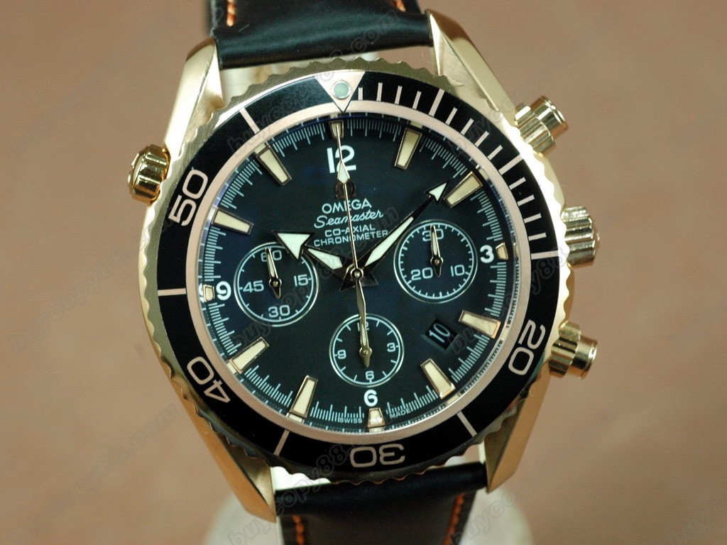 歐米茄 【男性用】 Planet Ocean 45.5mm Chrono RG/LE Black Bezel A-7750自動機芯搭載6