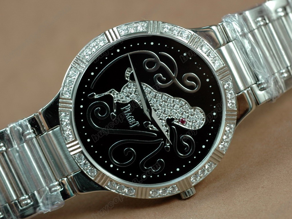 伯爵錶 Sculpture Totem SS Case Diamond Black Dial Swiss 石英機芯搭載4