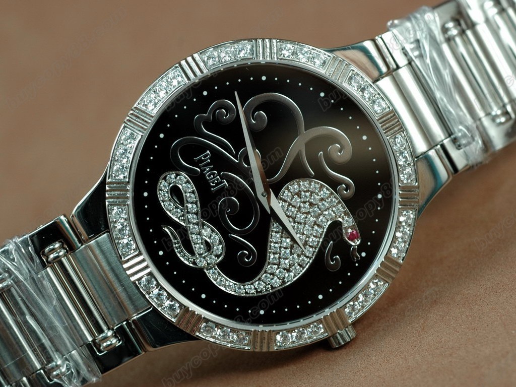 伯爵錶 Sculpture Totem SS Case Diamond Black Dial Swiss石英機芯搭載1