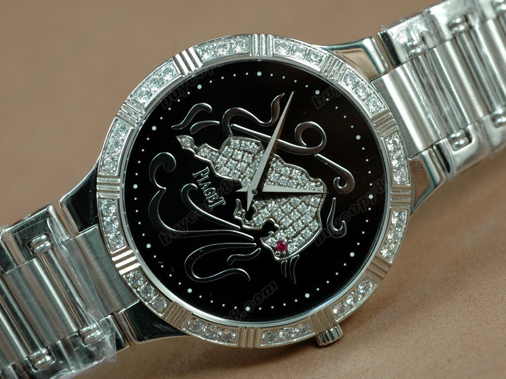 伯爵錶 Sculpture Totem SS Case Diamond Black Dial Swiss 石英機芯搭載4