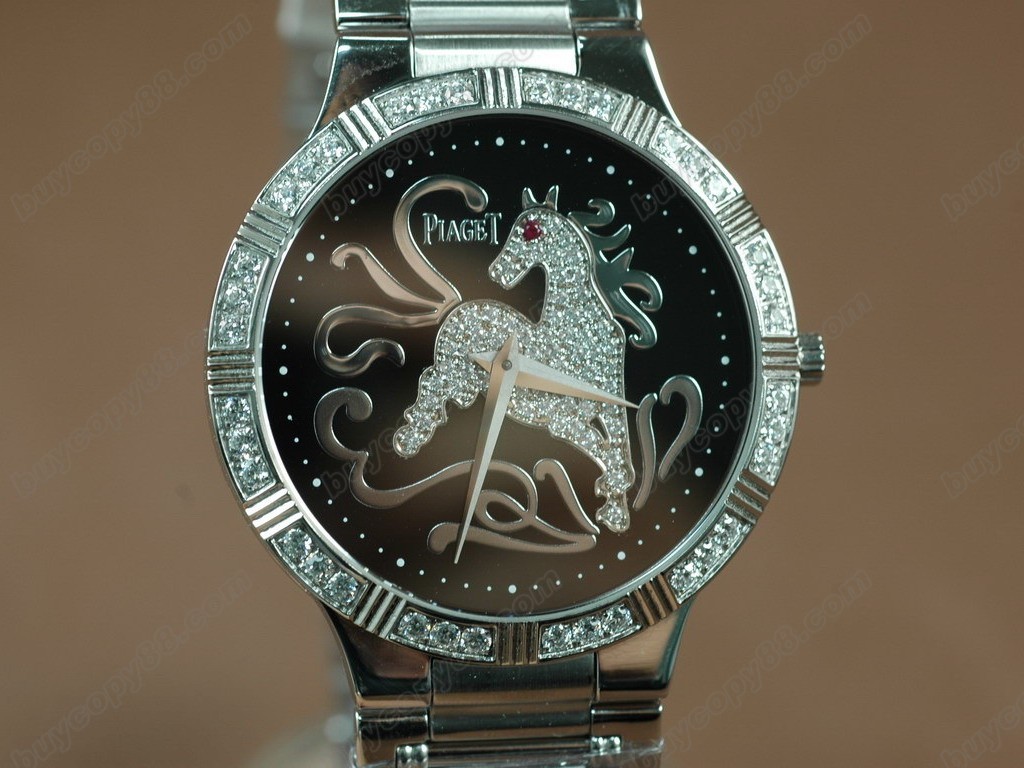 伯爵錶 Sculpture Totem SS Case Diamond Black Dial Swiss 石英機芯搭載4