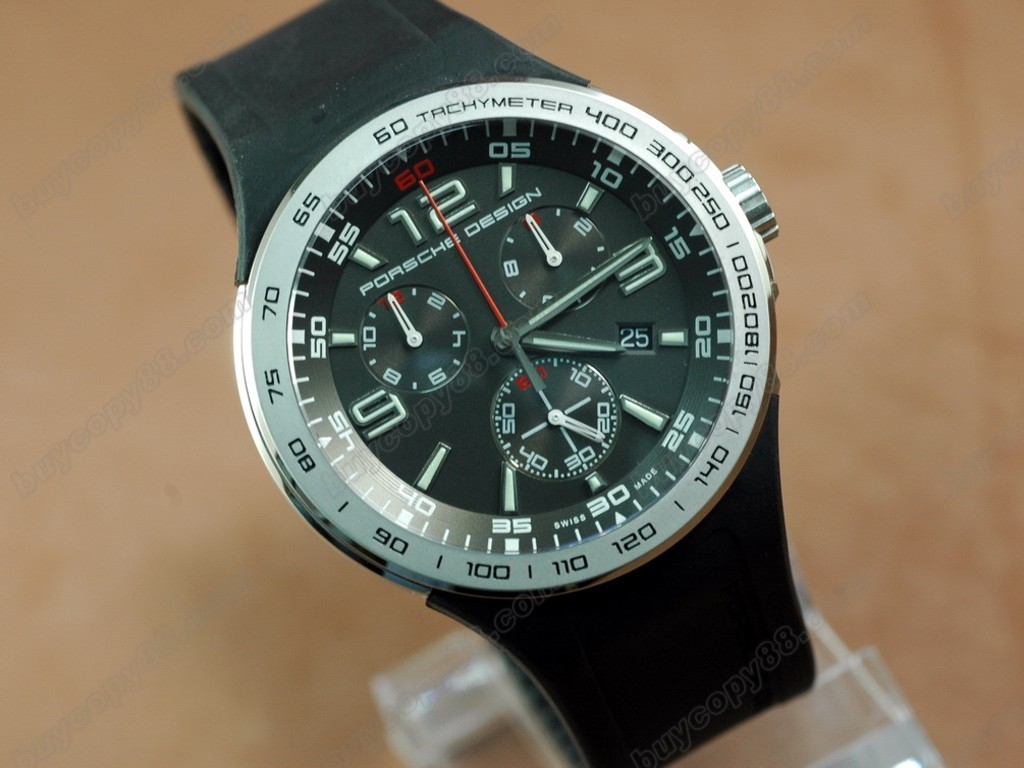 保時捷【男性用】 6320 Flat 6 Chrono SS/RU Black Swiss Eta 石英機芯搭載0