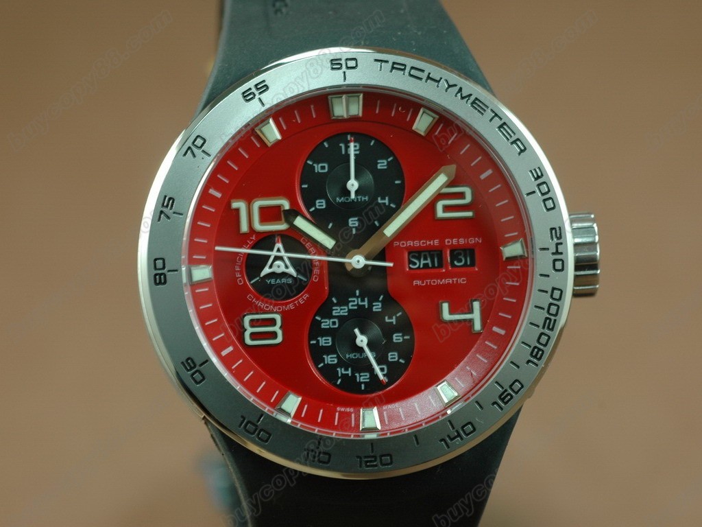 保時捷【男性用】  Flat 6 Working Chronograph PVD Case with Red Dial-Same Structure As 自動機芯搭載4