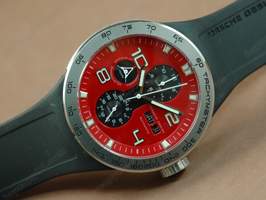 保時捷【男性用】  Flat 6 Working Chronograph PVD Case with Red Dial-Same Structure As 自動機芯搭載5