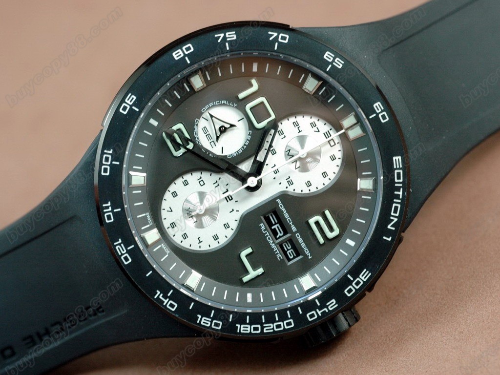 保時捷【男性用】 Flat 6 Limited Chrono SS/RU Black Asia 7750 自動機芯搭載2