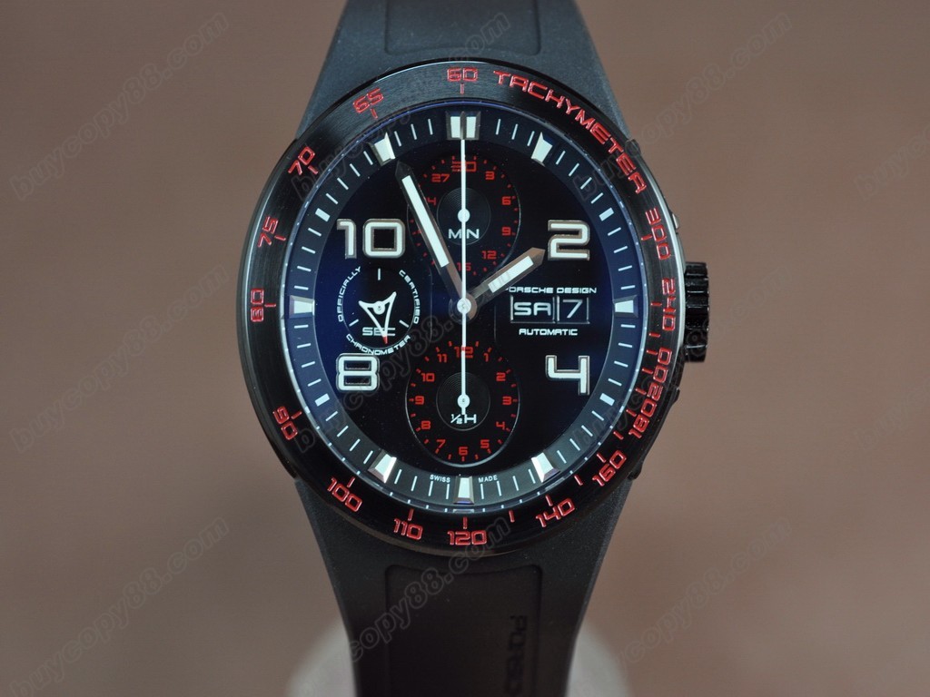 保時捷【男性用】  2009 Ed Flat 6 Chrono PVD/RU Blk A-7750自動機芯搭載2