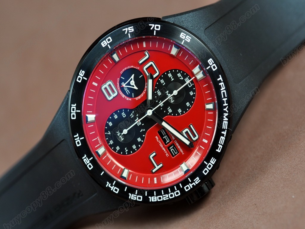 保時捷【男性用】 2009 Ed Flat 6 Chrono PVD/RU Red A-7750自動機芯搭載2