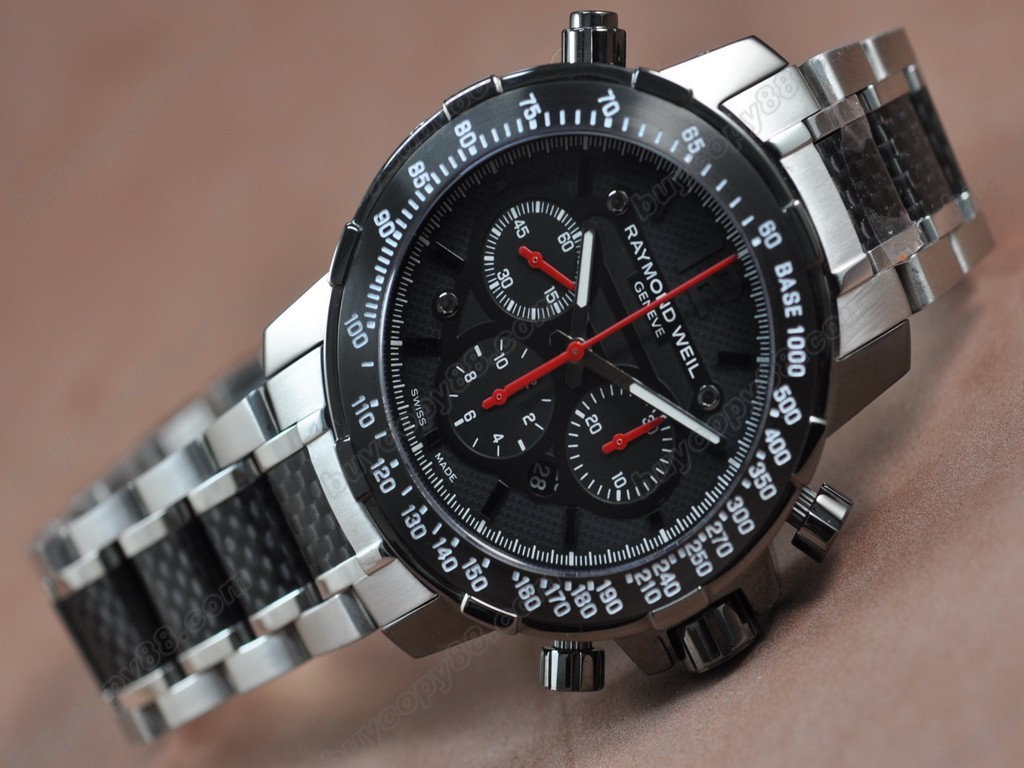 雷蒙威【男性用】 RWsport SS/Carbon Fiber Black Chronograph Asian 7750自動機芯搭載1